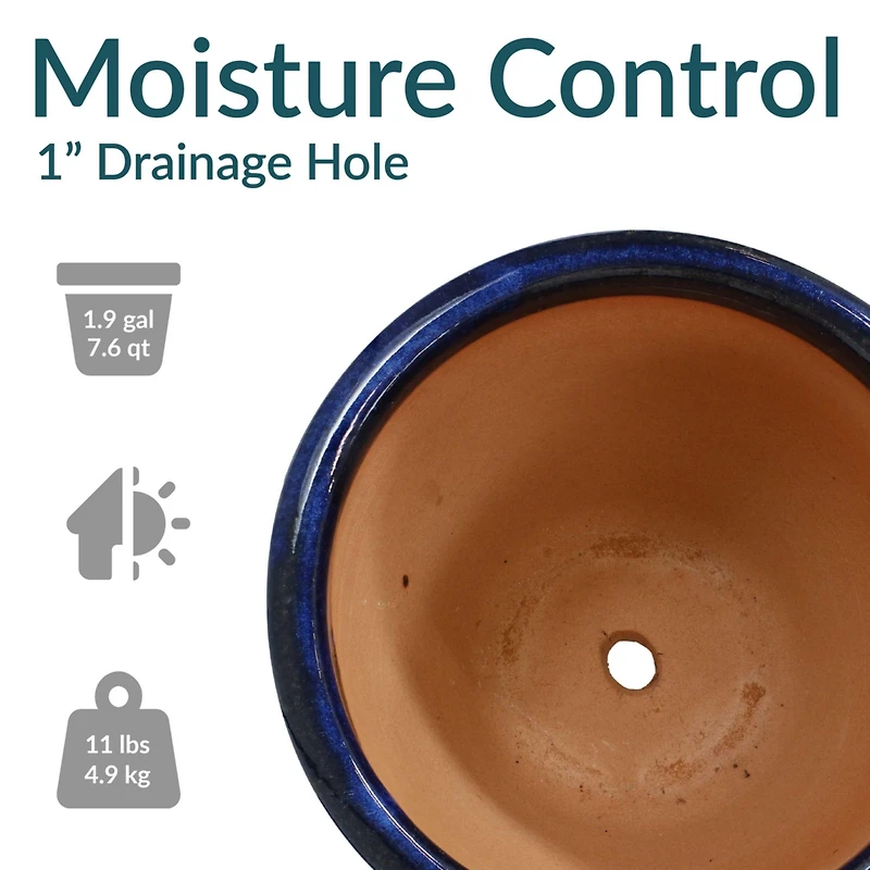 Chalet Outdoor/Indoor High-Fired Glazed Uv- and Frost-Resistant Ceramic Planters with Drainage Holes