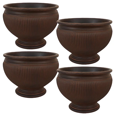 Elizabeth 16" Double-Walled Polyresin Ribbed Urn Outdoor Planter - Uv-Resistant Rust Finish - Set of 4