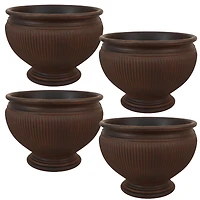 Elizabeth 16" Double-Walled Polyresin Ribbed Urn Outdoor Planter - Uv-Resistant Rust Finish - Set of 4