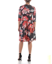 24seven Comfort Apparel Women's Three Quarter Sleeve Pleated Dress