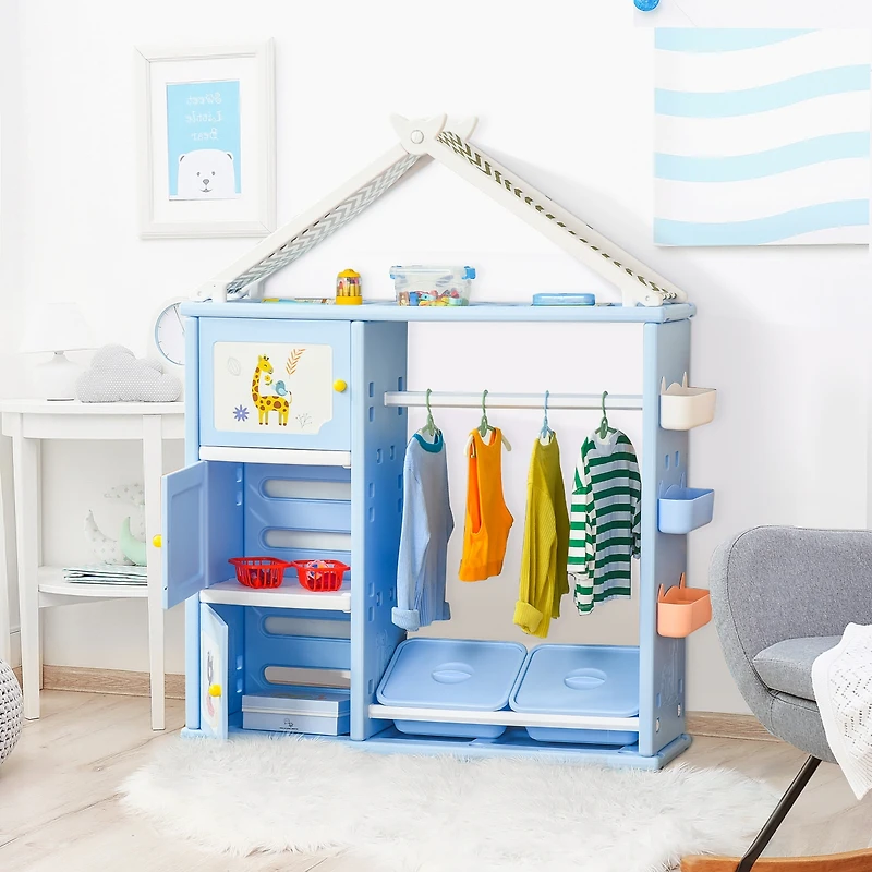 Qaba Kids Clothes Storage w/ Multifunctional Design for Toys & Pencils,