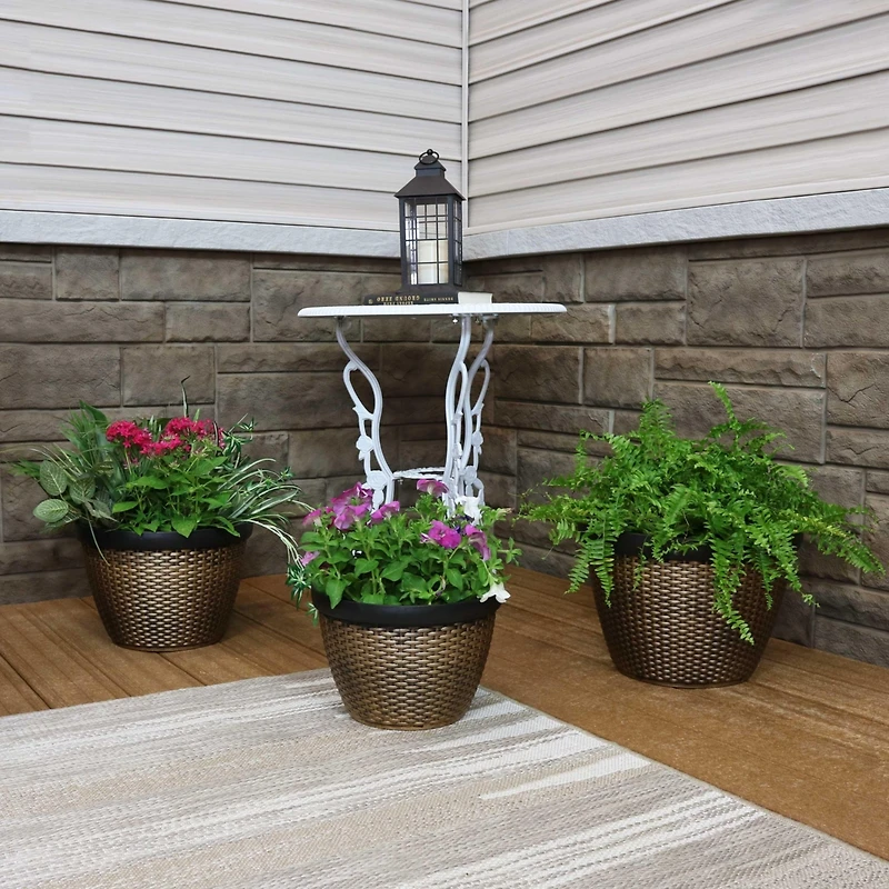 3-Piece Outdoor Planter Set - 12", 13", and 15" Resin Faux Basketweave Planters
