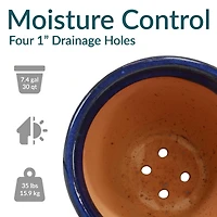 Large Ceramic Planter - Indoor or Outdoor Plant Pot with Drainage Holes - Imperial Blue Glaze Finish - 18" - Studio