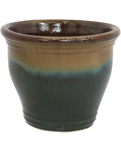 Large Ceramic Planter - Indoor or Outdoor Plant Pot with Drainage Holes - Forest Lake Green Glaze Finish - 15" - Studio