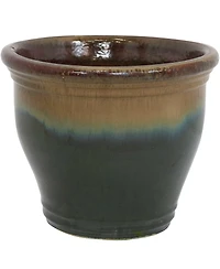 Large Ceramic Planter - Indoor or Outdoor Plant Pot with Drainage Holes - Forest Lake Green Glaze Finish - 15" - Studio