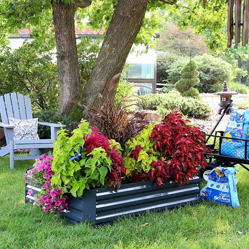 11.75" H Raised Metal Garden Bed - Galvanized Raised Garden Bed Outdoor for Vegetables and Flowers - Dark Gray