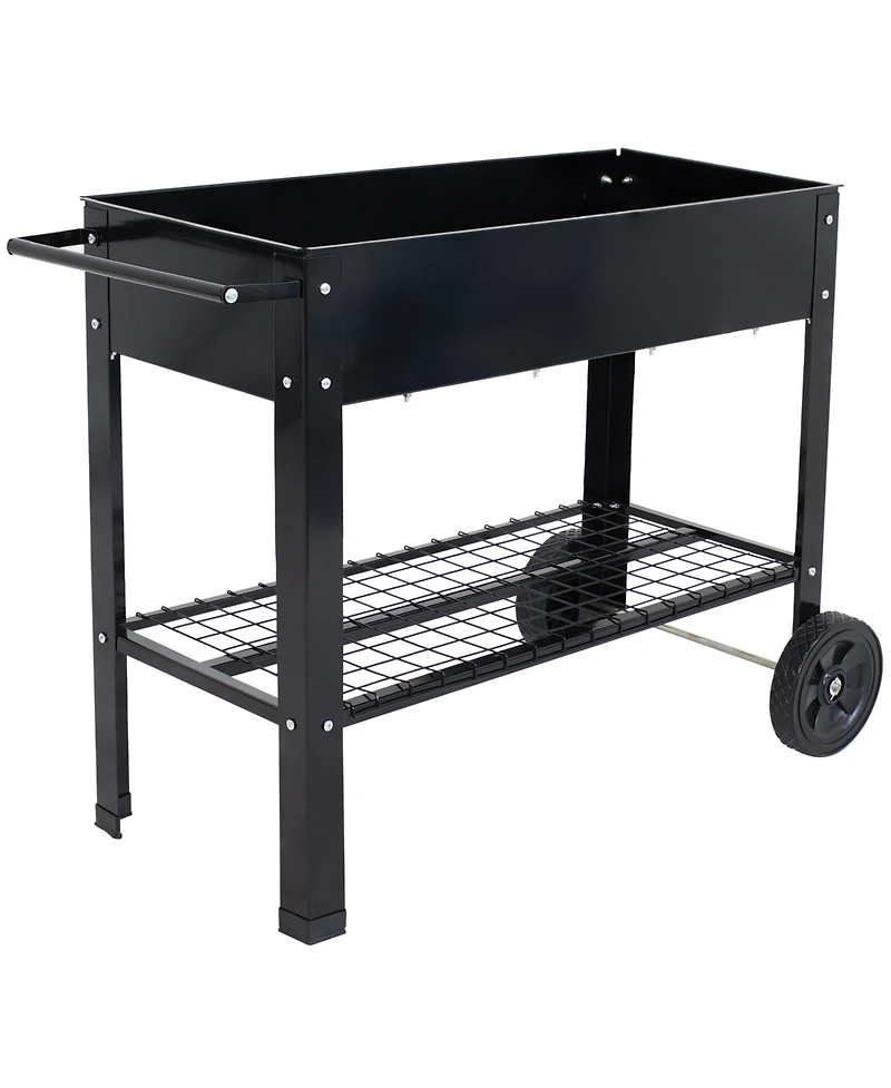 43-Inch Galvanized Steel Raised Garden Bed Cart - Outdoor Elevated Planter with Wheels for Vegetables