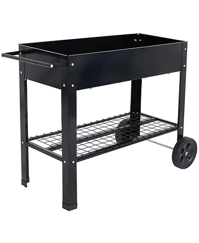 43-Inch Galvanized Steel Raised Garden Bed Cart - Outdoor Elevated Planter with Wheels for Vegetables