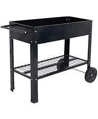 43-Inch Galvanized Steel Raised Garden Bed Cart - Outdoor Elevated Planter with Wheels for Vegetables