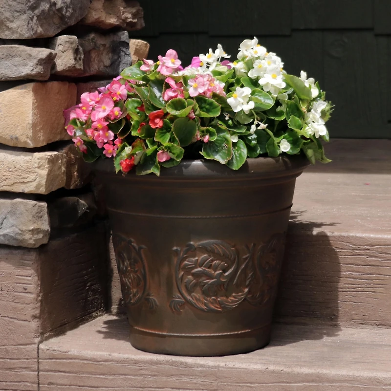 Indoor/Outdoor Patio, Garden, or Porch Weather-Resistant Double-Walled Arabella Flower Pot Planter - 16" - Rust Finish