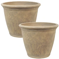 Anjelica 24" Double-Walled Polyresin Outdoor Planter with Uv-Resistant Beige Finish - Set of 2