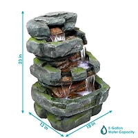 Sunnydaze Decor 23-Inch Stone Waterfall Polyresin and Fiberglass Outdoor Tiered Fountain with Led Lights