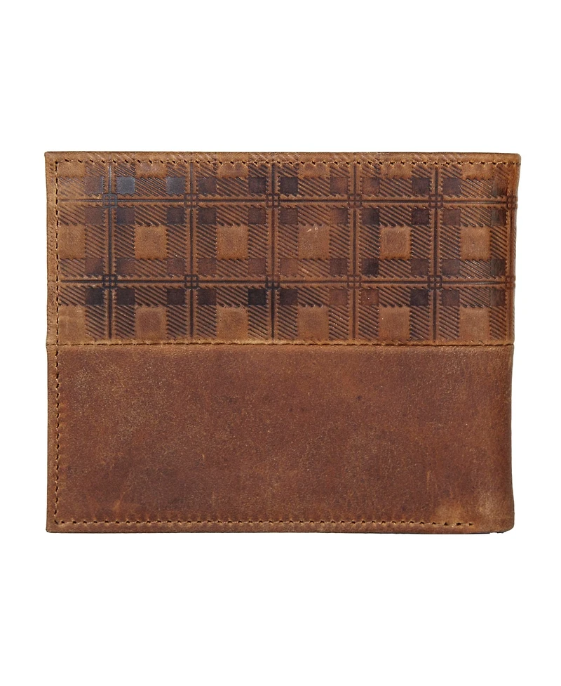 Lucky Brand Men's Plaid Embossed Leather Bifold Wallet