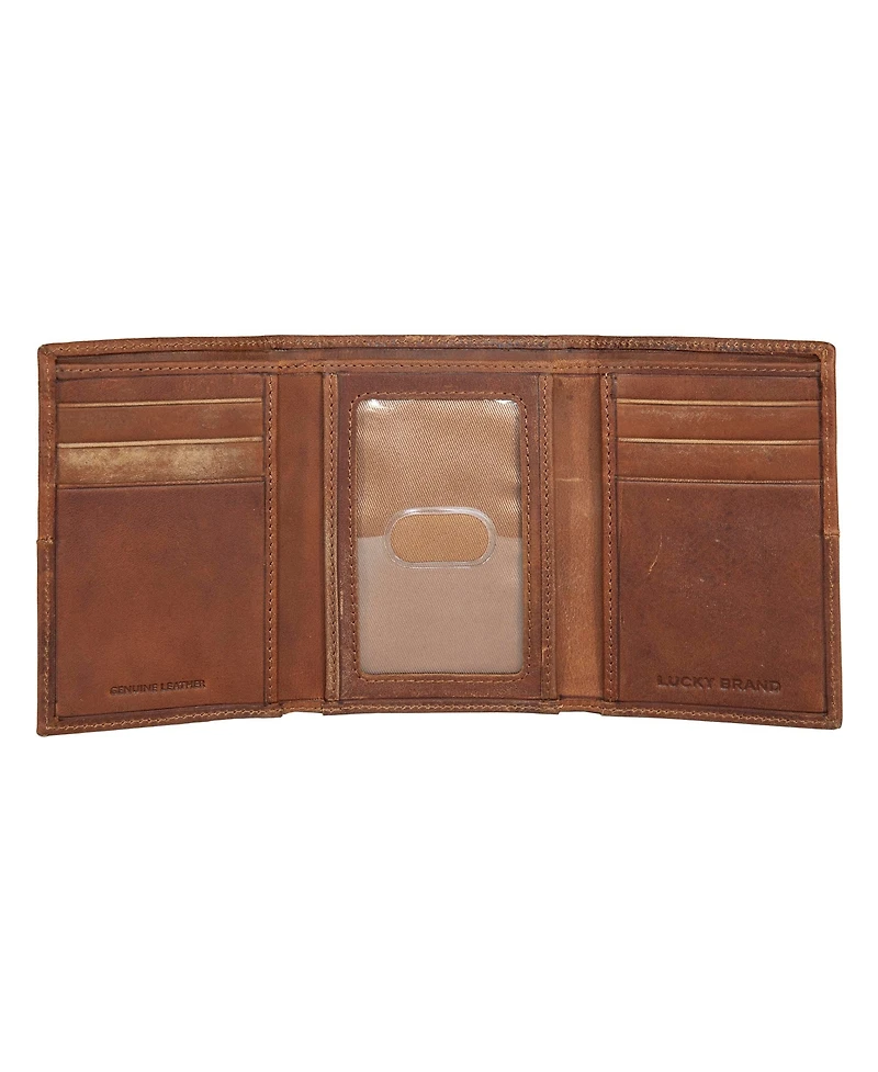 Lucky Brand Men's Plaid Embossed Leather Trifold Wallet
