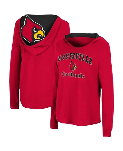 Women's Colosseum Red Louisville Cardinals Catalina Hoodie Long Sleeve T-Shirt
