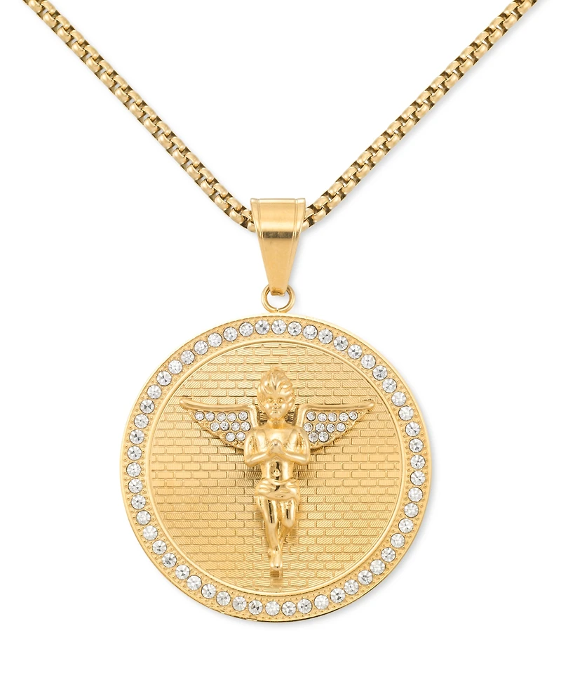 Legacy for Men by Simone I. Smith Crystal Angel Disc 24" Pendant Necklace in Gold-Tone Ion-Plated Stainless Steel