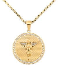 Legacy for Men by Simone I. Smith Crystal Angel Disc 24" Pendant Necklace in Gold-Tone Ion-Plated Stainless Steel