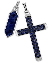 Esquire Men's Jewelry 2-Pc. Set Lapis Lazuli & Cubic Zirconia Dog Tag & Cross Pendants in Sterling Silver, Created for Macy's