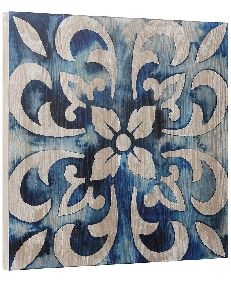 Empire Art Direct 'Cobalt Tile Ii' Fine Giclee Printed Directly On Hand Finished Ash Wood Wall Art, 24" x 24"