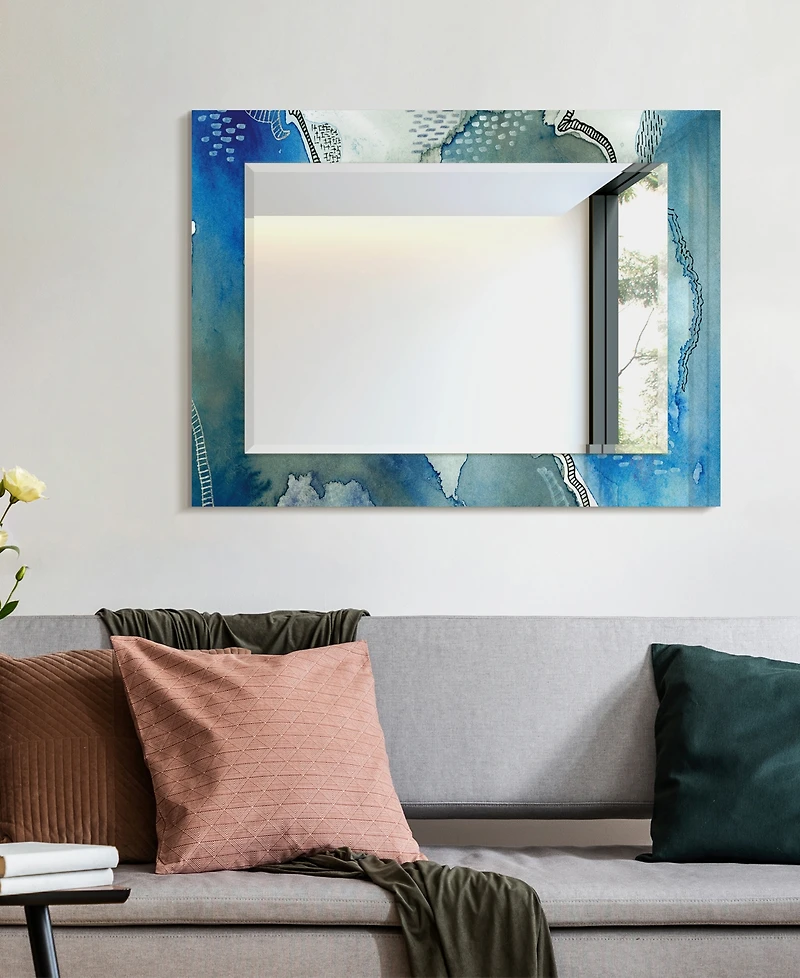 Empire Art Direct 'Subtle Blues' Rectangular On Free Floating Printed Tempered Art Glass Beveled Mirror, 40" x 30"