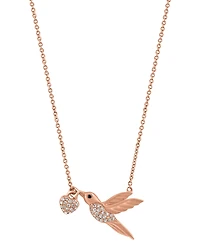Effy White Diamond (1/6 ct. t.w.) & Black Diamond Accent Hummingbird 18" Pendant Necklace in 14k Rose Gold