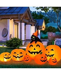 Costway Halloween 7.5 Ft Inflatable Pumpkin Combo Decoration w/ Witch Black Cat