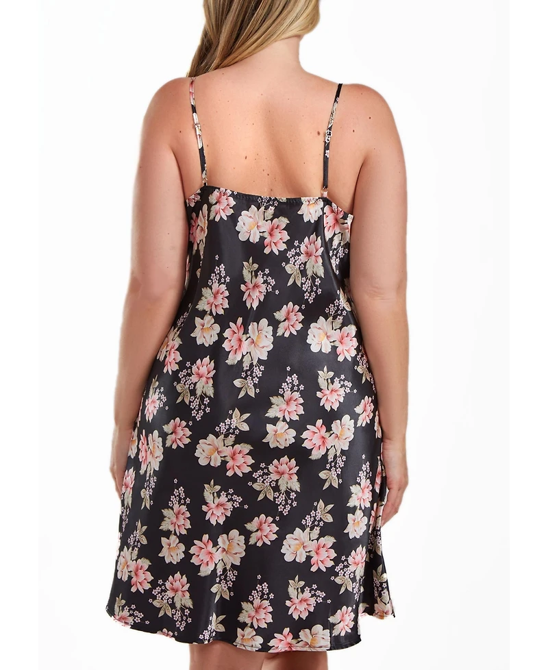 iCollection Cyrus Plus Ultra Soft Floral Satin Chemise Bias Cut Silhouette
