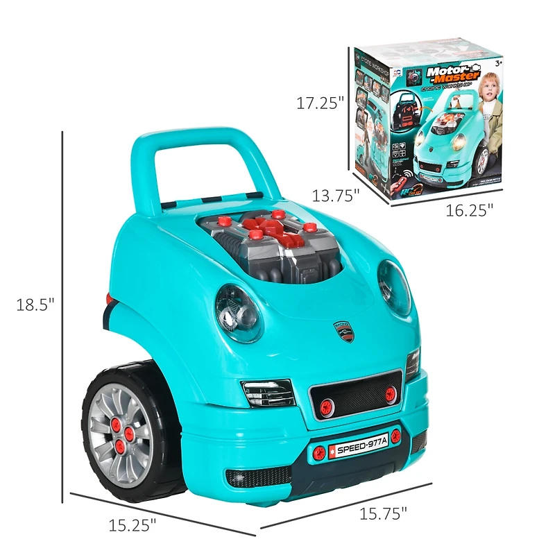 Qaba Mechanic Kids Truck Engine Toy Set, Car Service Play Set,