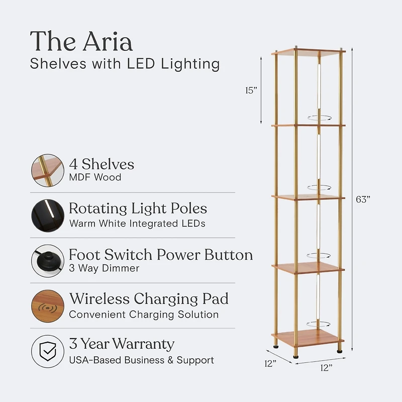 Brightech Aria 63" Shelf with Dimmable Led Lights and Wireless Charging Pad