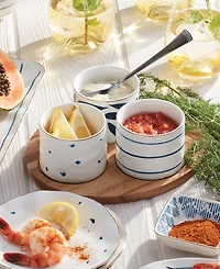 Lenox Blue Bay Set/3 Round Snack Bowls with Wood Tray