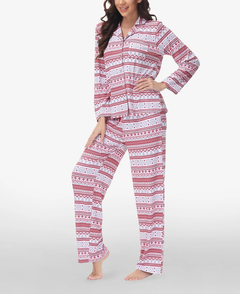 Beautyrest Women's Printed Long Sleeve Notch-Collar Pajama Set, 2 Piece