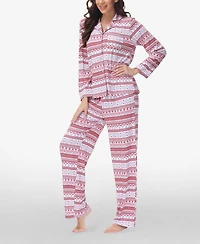 Beautyrest Women's Printed Long Sleeve Notch-Collar Pajama Set, 2 Piece