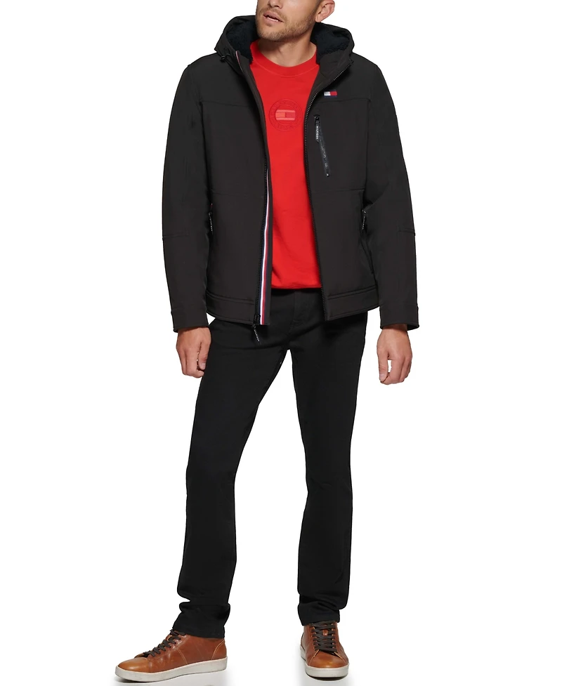 Tommy Hilfiger Men's Sherpa-Lined Softshell Hooded Jacket