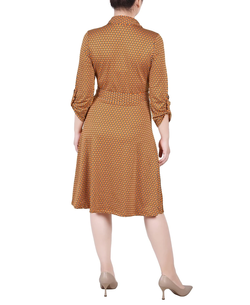 Ny Collection Petite 3/4 Sleeve Roll Tab Shirtdress