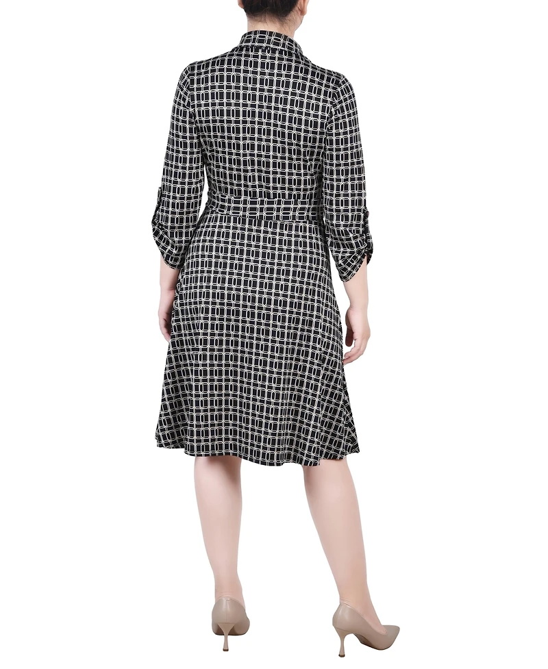 Ny Collection Petite 3/4 Sleeve Roll Tab Shirtdress