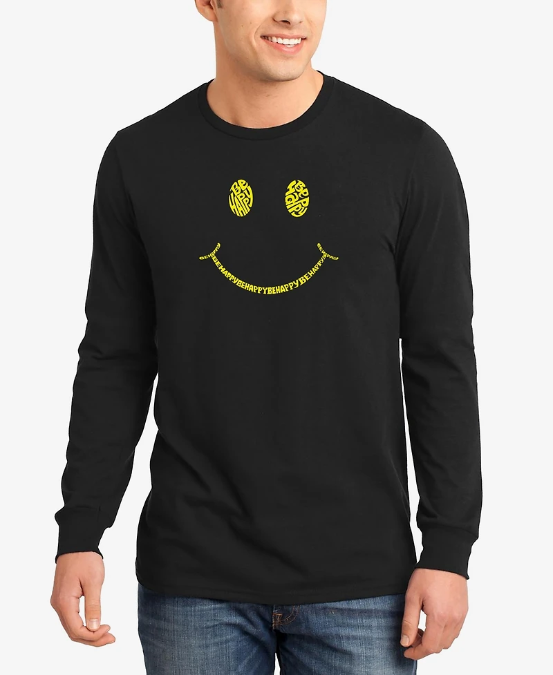 La Pop Art Men's Be Happy Smiley Face Word Long Sleeves T-shirt