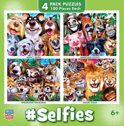 Masterpieces Kids Puzzle Set - Selfies 4-Pack 100 Piece Jigsaw Puzzles