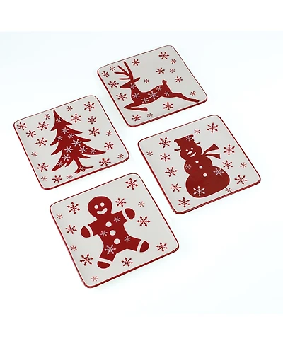 Euro Ceramica Winterfest Assorted Salad Plates, Set of 4