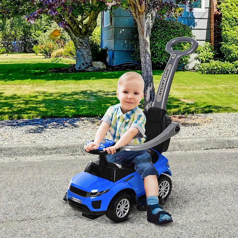 Aosom 3 in 1 Push Car, Sliding Car with Horn Music Light
