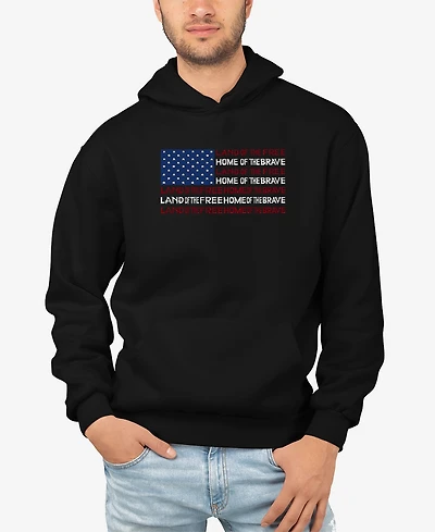 La Pop Art Men's Land of The Free American Flag Word Hooded Sweatshirt