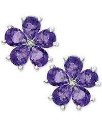 Amethyst (3-1/3 ct. t.w.) & Diamond Accent Flower Stud Earrings Sterling Silver (Also Rhodolite Garnet)