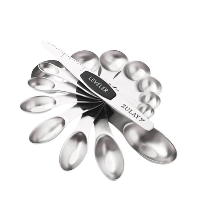 Stainless Steel Measuring Spoon Set - Stackable Magnetic of 8 with Leveler