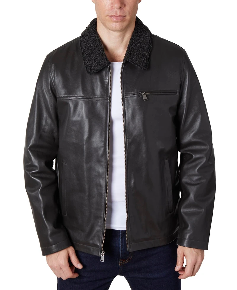 Perry Ellis Men's Zipper Leather Jacket