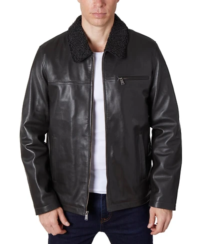 Perry Ellis Men's Zipper Leather Jacket