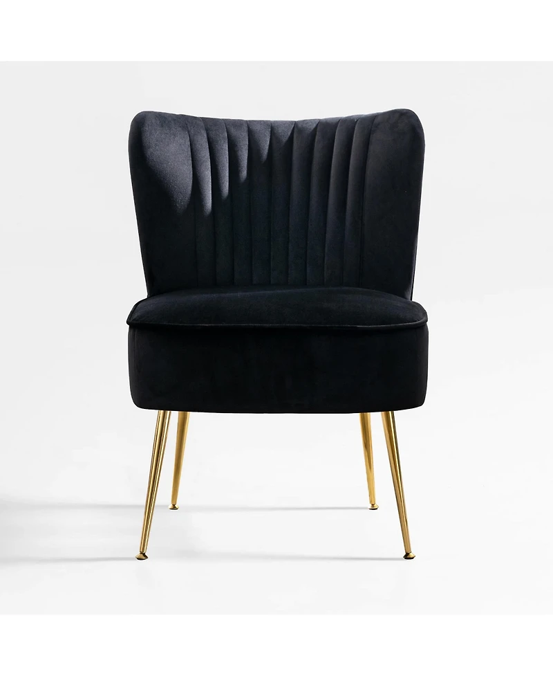 22" Wide Upholstered Tufted Velvet Accent Chair With Metal Leg