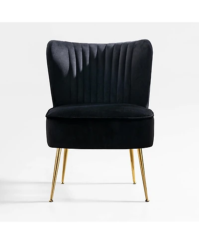 22" Wide Upholstered Tufted Velvet Accent Chair With Metal Leg