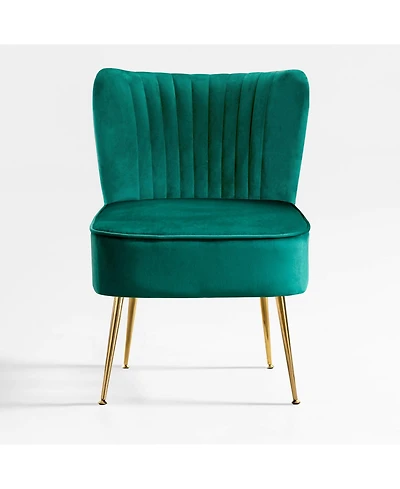 22" Wide Upholstered Tufted Velvet Accent Chair With Metal Leg