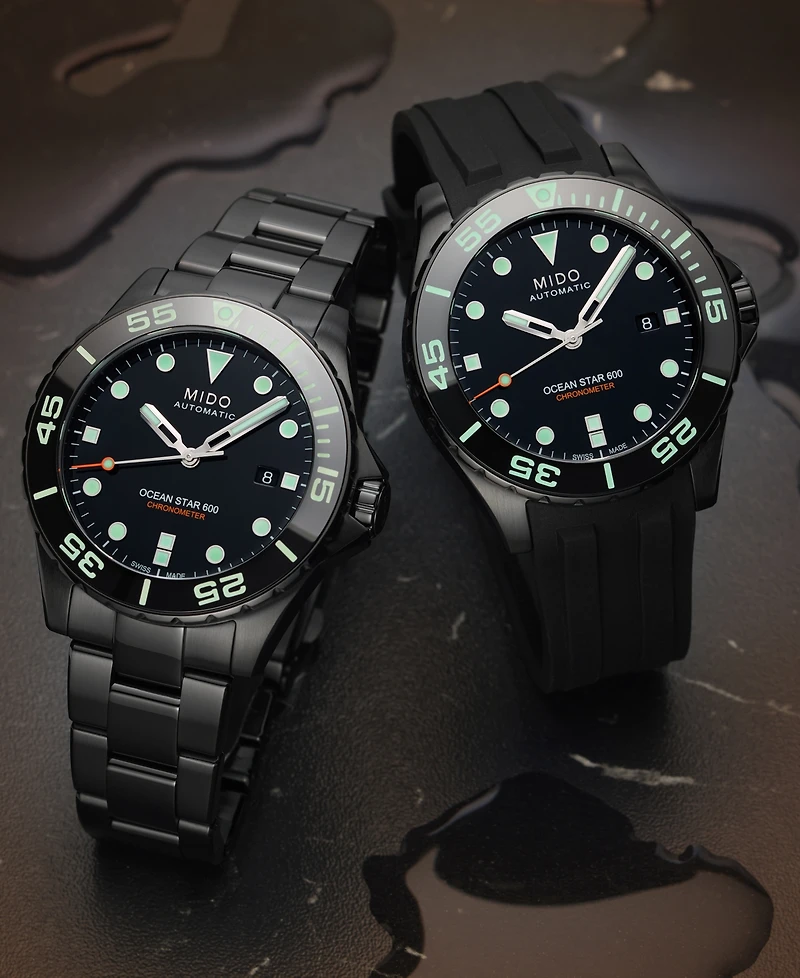 Mido Men's Swiss Automatic Ocean Star 600 Chronometer Black Pvd Stainless Steel Bracelet Watch 44mm