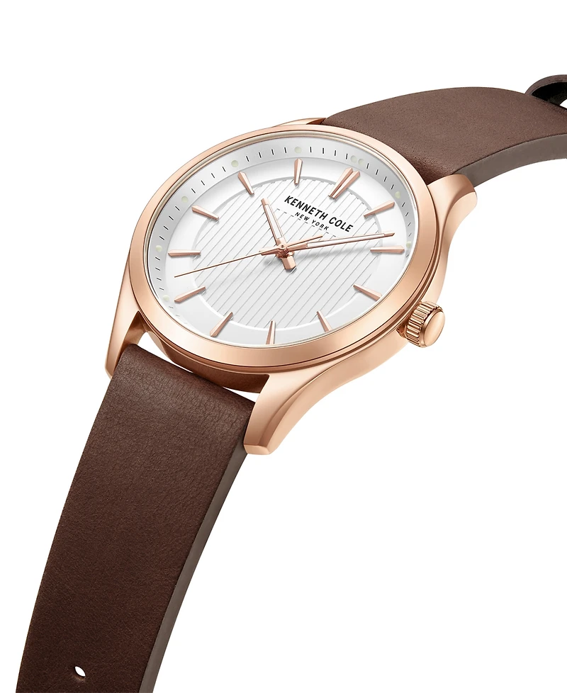Kenneth Cole New York Men's Modern Classic Brown Genuine Leather Strap Watch 43mm
