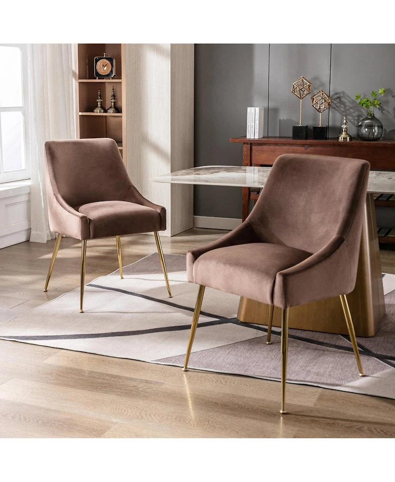 Upholstered Performance Velvet Accent Chair With Metal Leg (Set of 2)